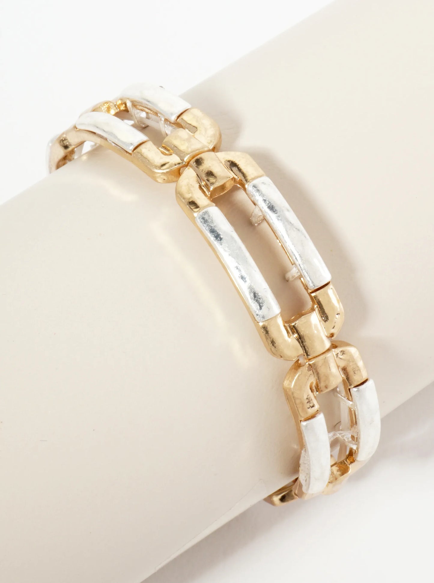 Hammered Oval Cast Linked Stretch Bracelet