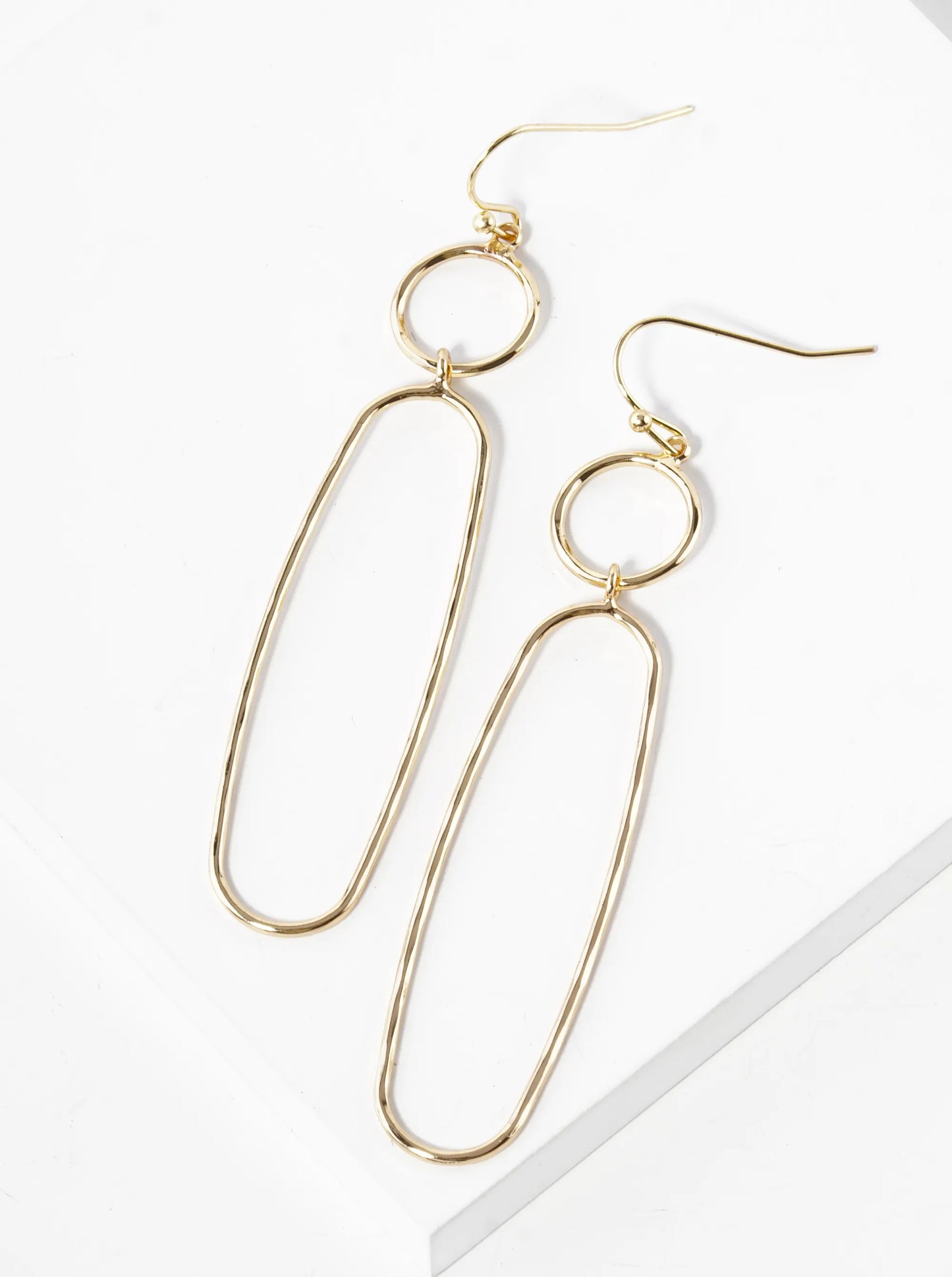 Hammered Oval Drop Lightweight Brass Dangle Earrings