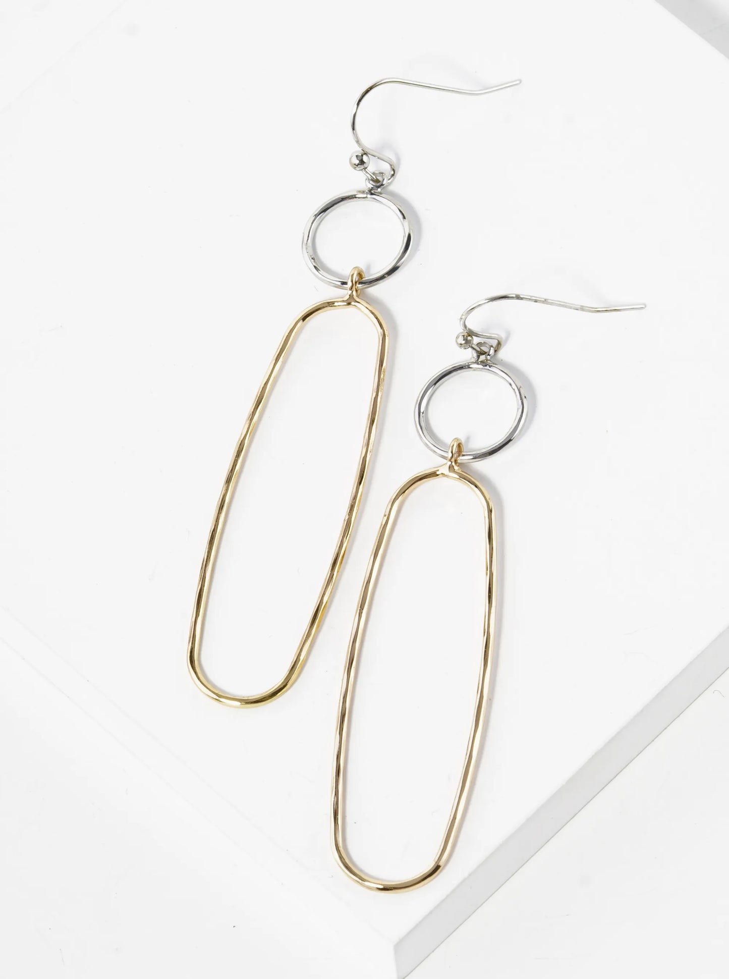 Hammered Oval Drop Lightweight Brass Dangle Earrings