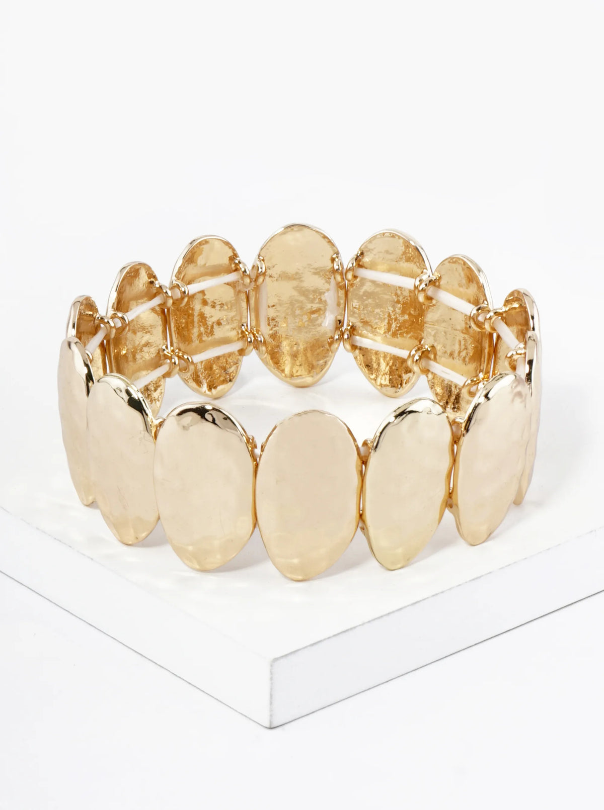 Hammered Oval Metal Stretch Bangle Bracelet
