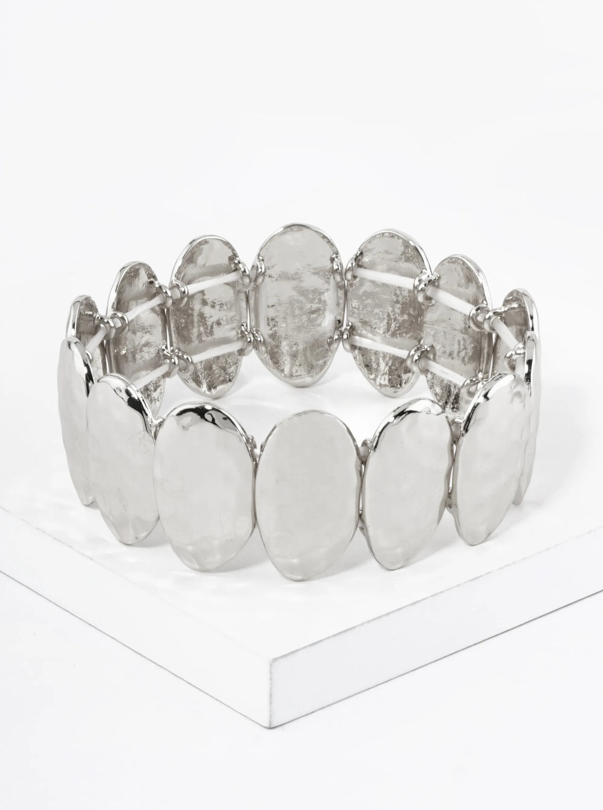 Hammered Oval Metal Stretch Bangle Bracelet