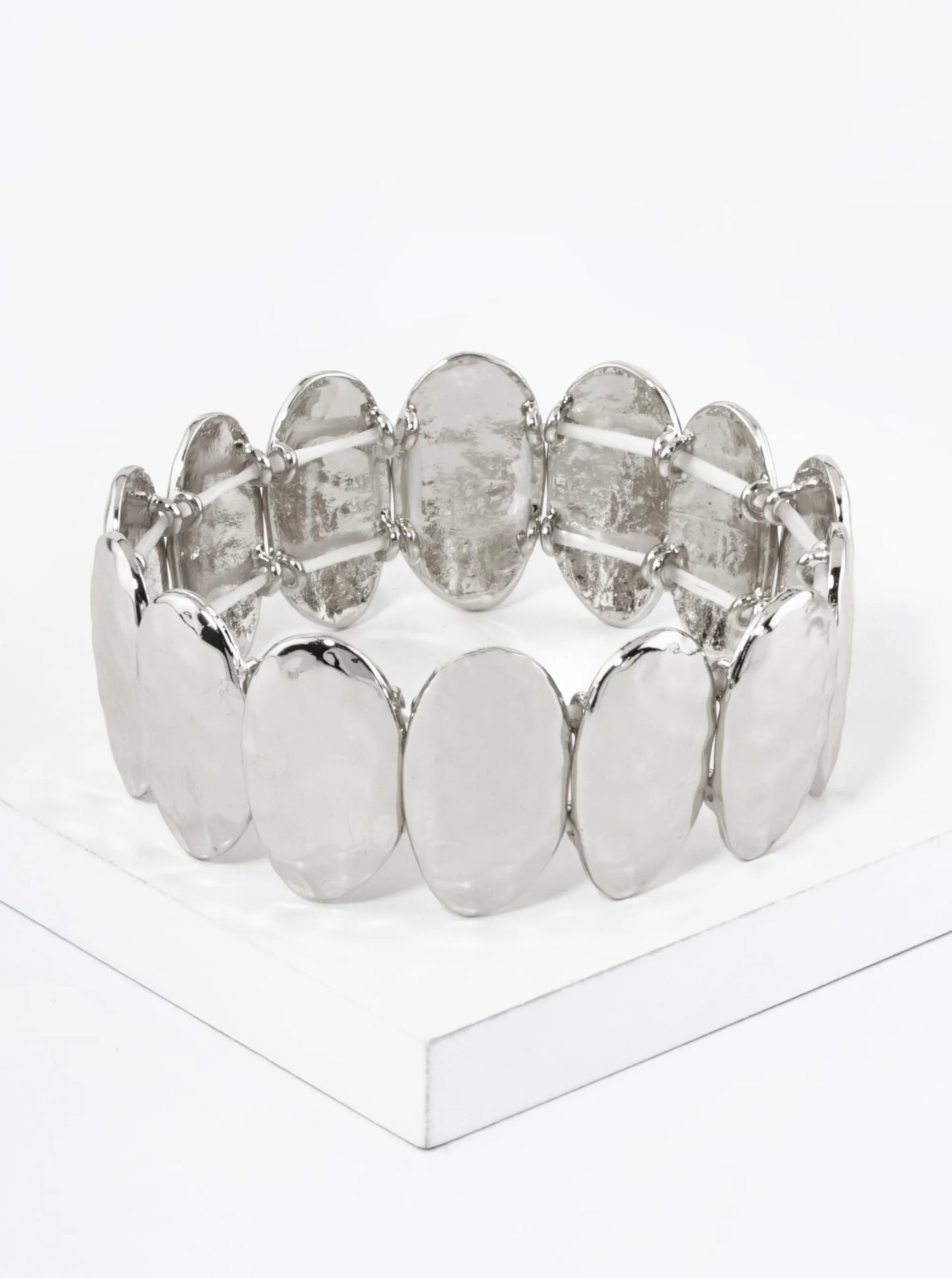 Hammered Oval Metal Stretch Bangle Bracelet