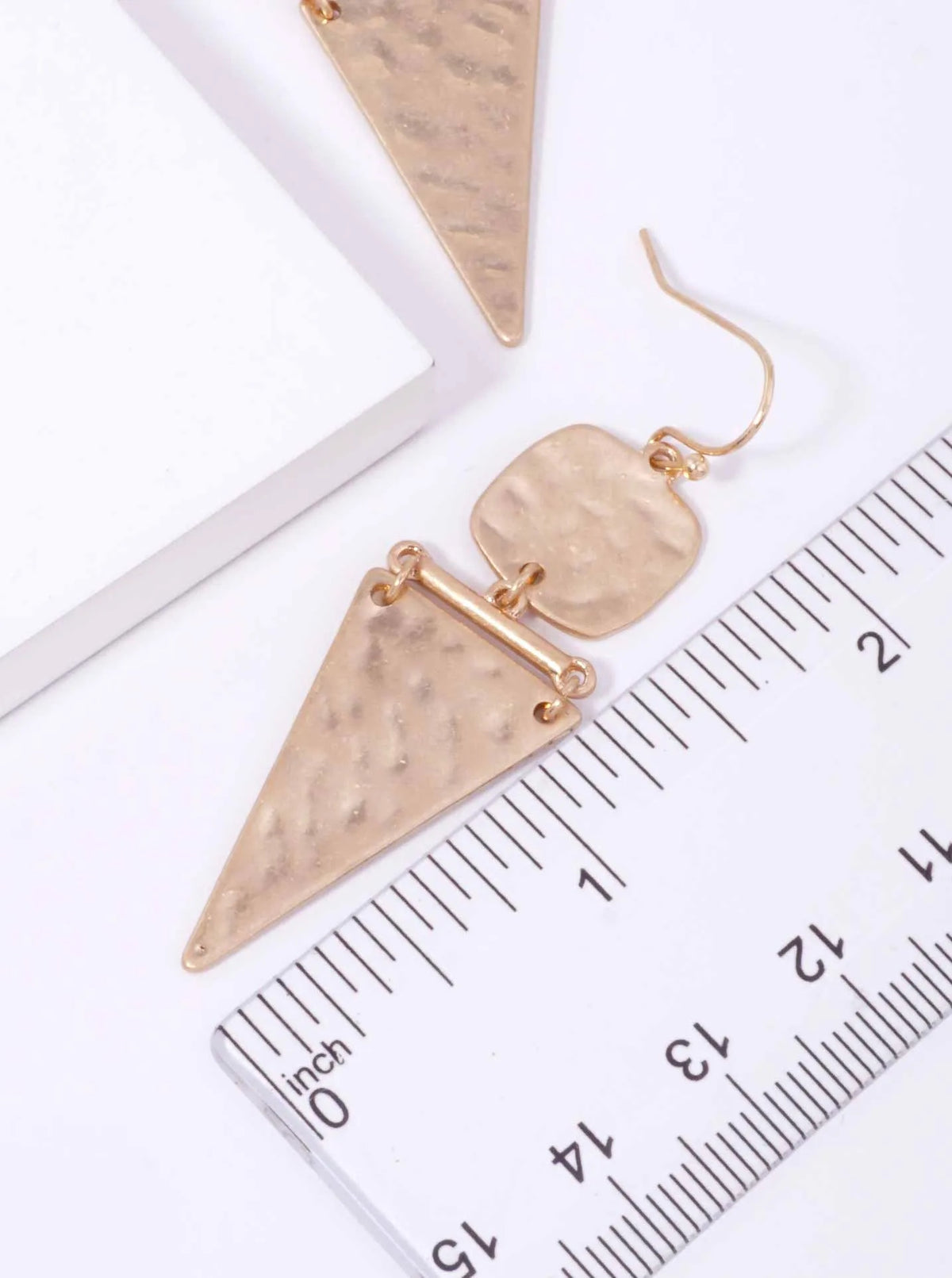 Hammered Square Triangle Matte Hook Earrings - Worn Gold