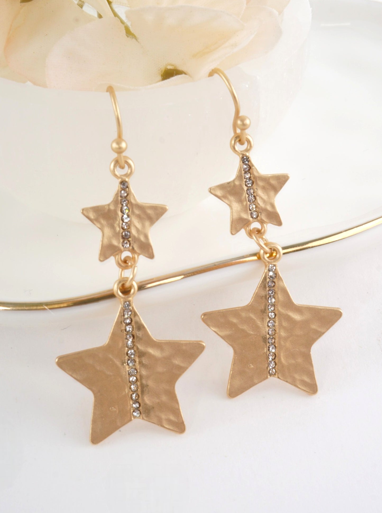 Hammered Star Crystal Drop Earrings