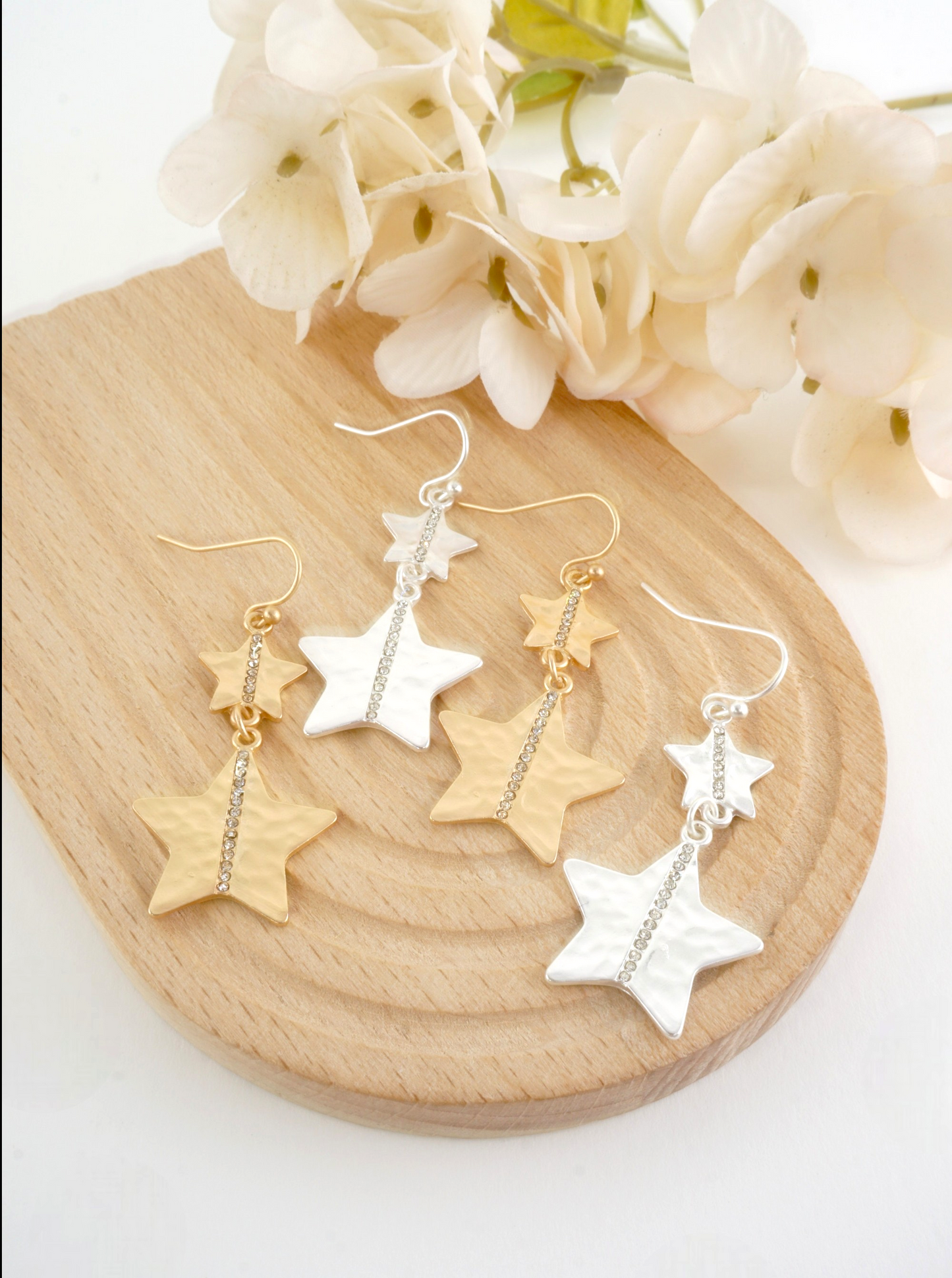Hammered Star Crystal Drop Earrings