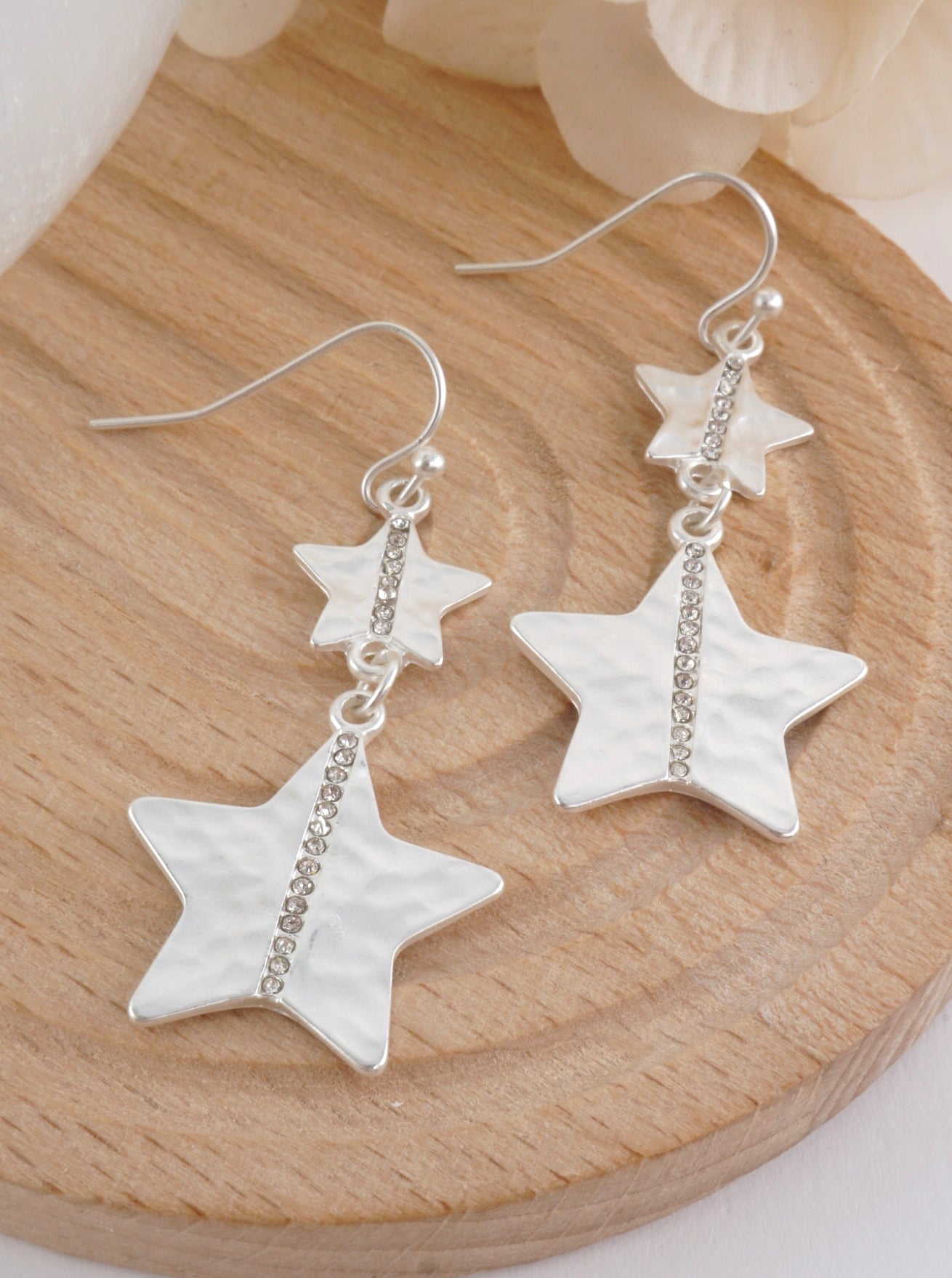 Hammered Star Crystal Drop Earrings