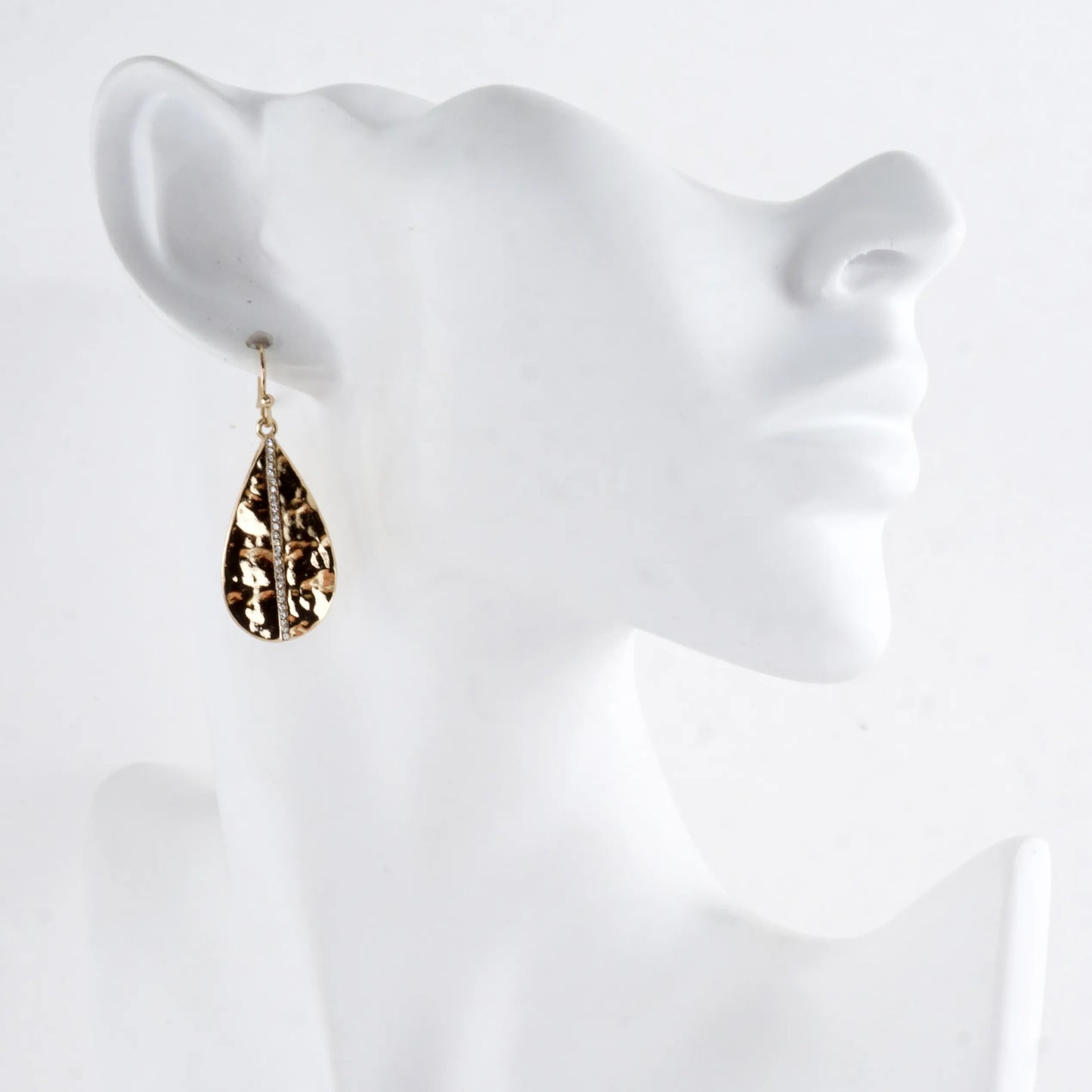 Hammered Teardrop Center Crystal Laden Earrings