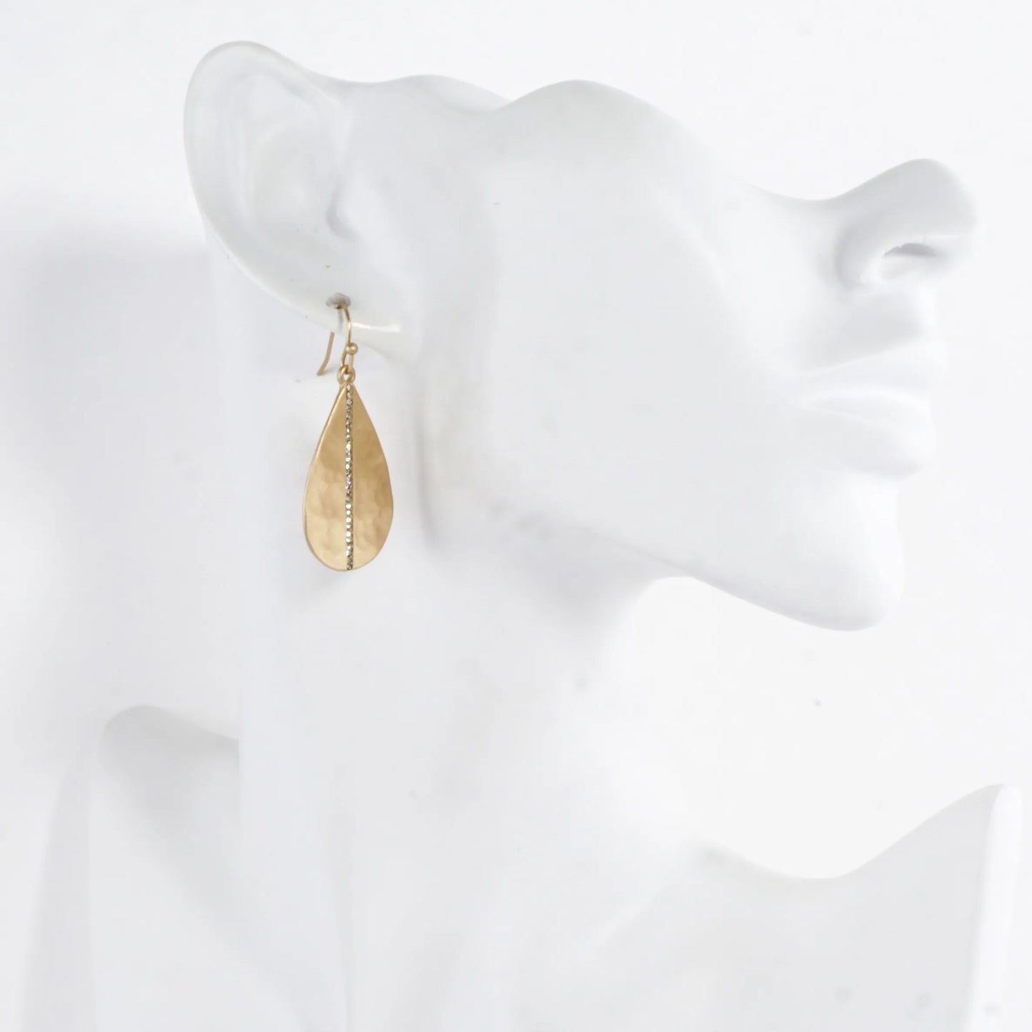Hammered Teardrop Center Crystal Laden Earrings
