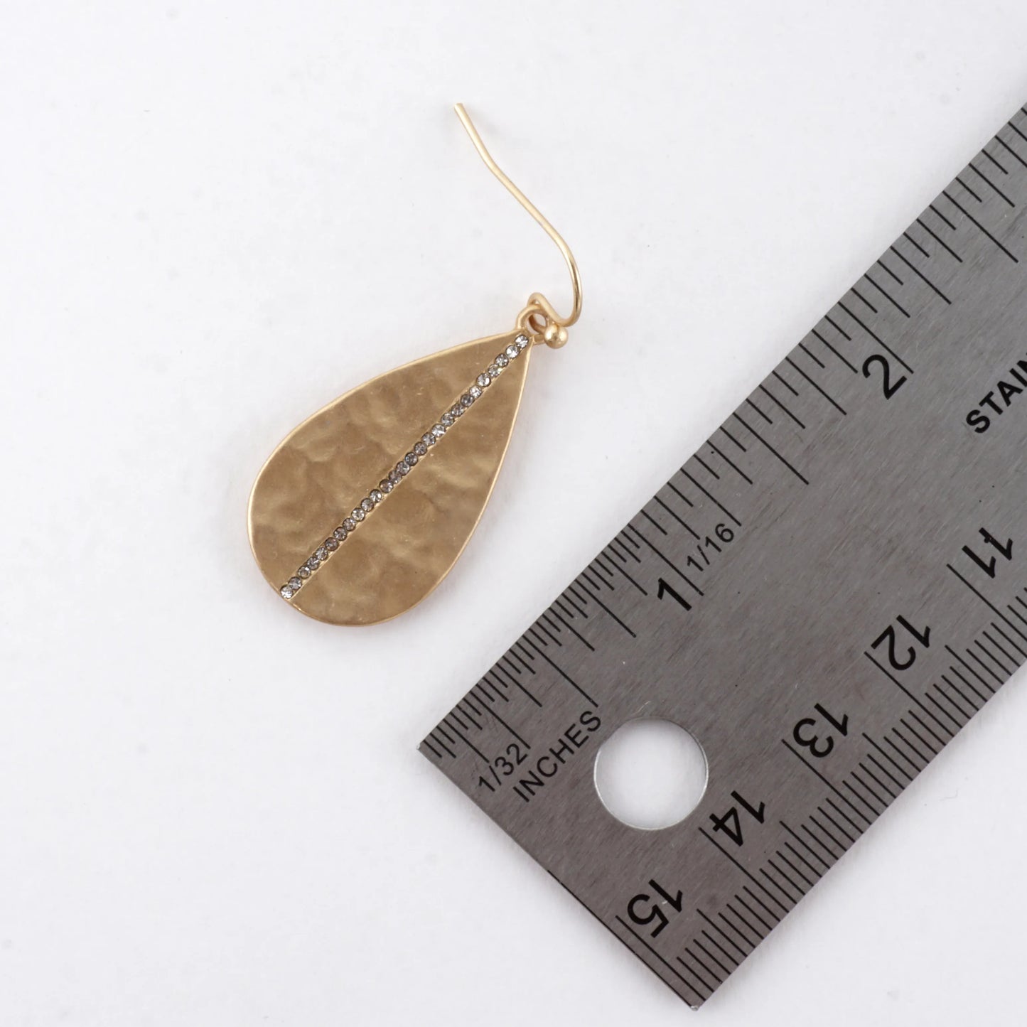 Hammered Teardrop Center Crystal Laden Earrings