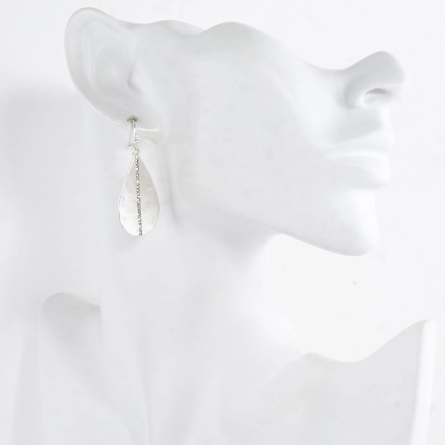 Hammered Teardrop Center Crystal Laden Earrings