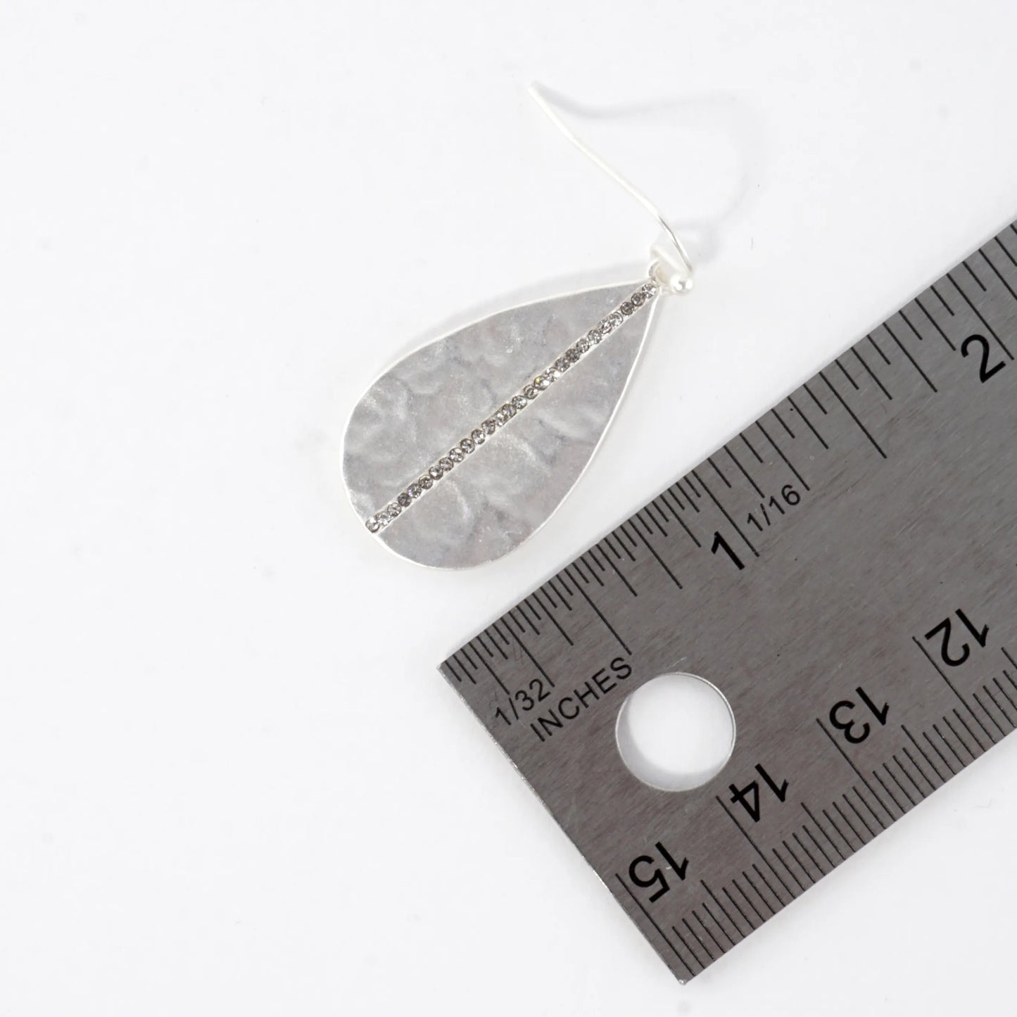 Hammered Teardrop Center Crystal Laden Earrings