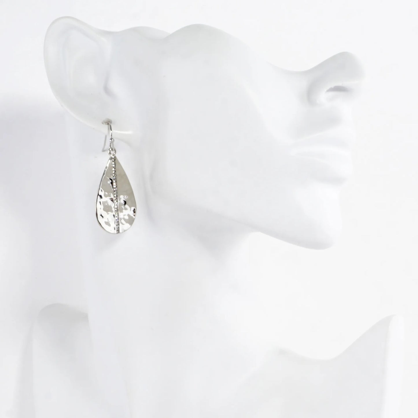 Hammered Teardrop Center Crystal Laden Earrings