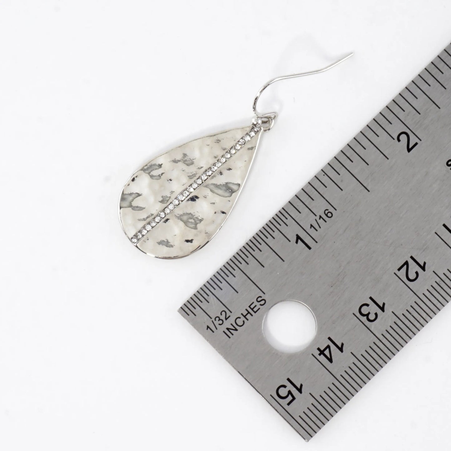 Hammered Teardrop Center Crystal Laden Earrings