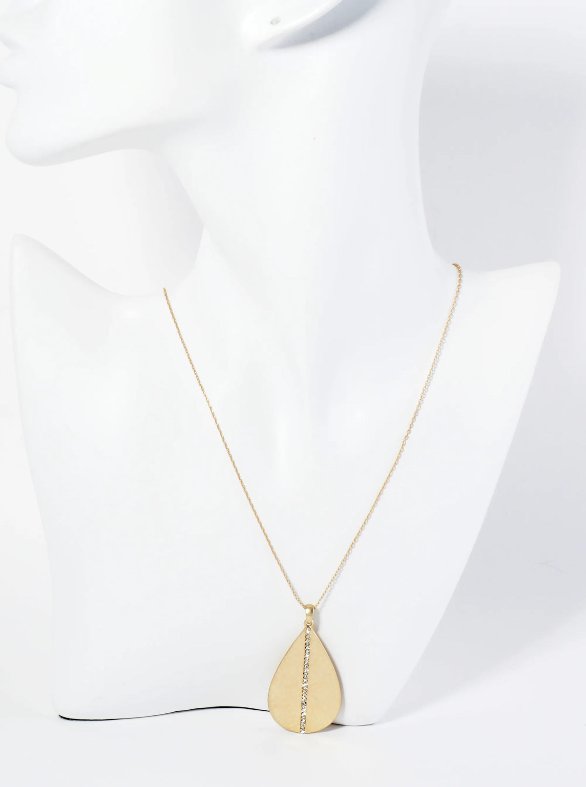 Hammered Teardrop Pendant Necklace With Crystal Accent