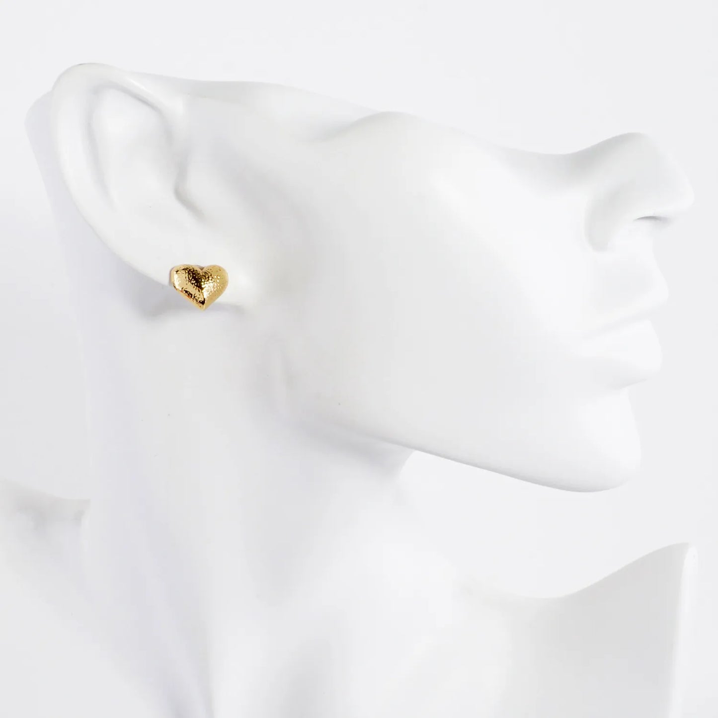 Hammered-Texture 10mm Puffy Heart 14K-Gold-Dipped Brass Earrings