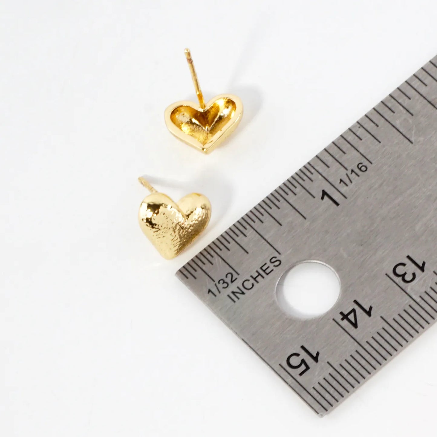 Hammered-Texture 10mm Puffy Heart 14K-Gold-Dipped Brass Earrings