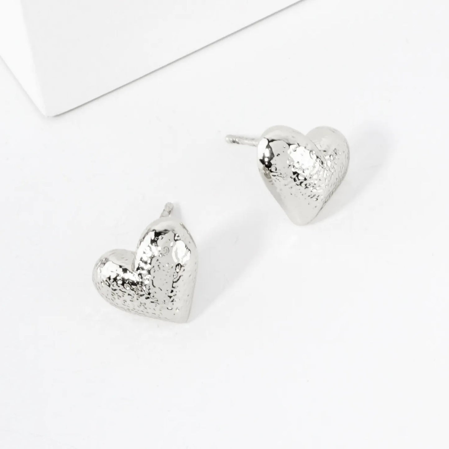 Hammered-Texture 10mm Puffy Heart 14K-Gold-Dipped Brass Earrings