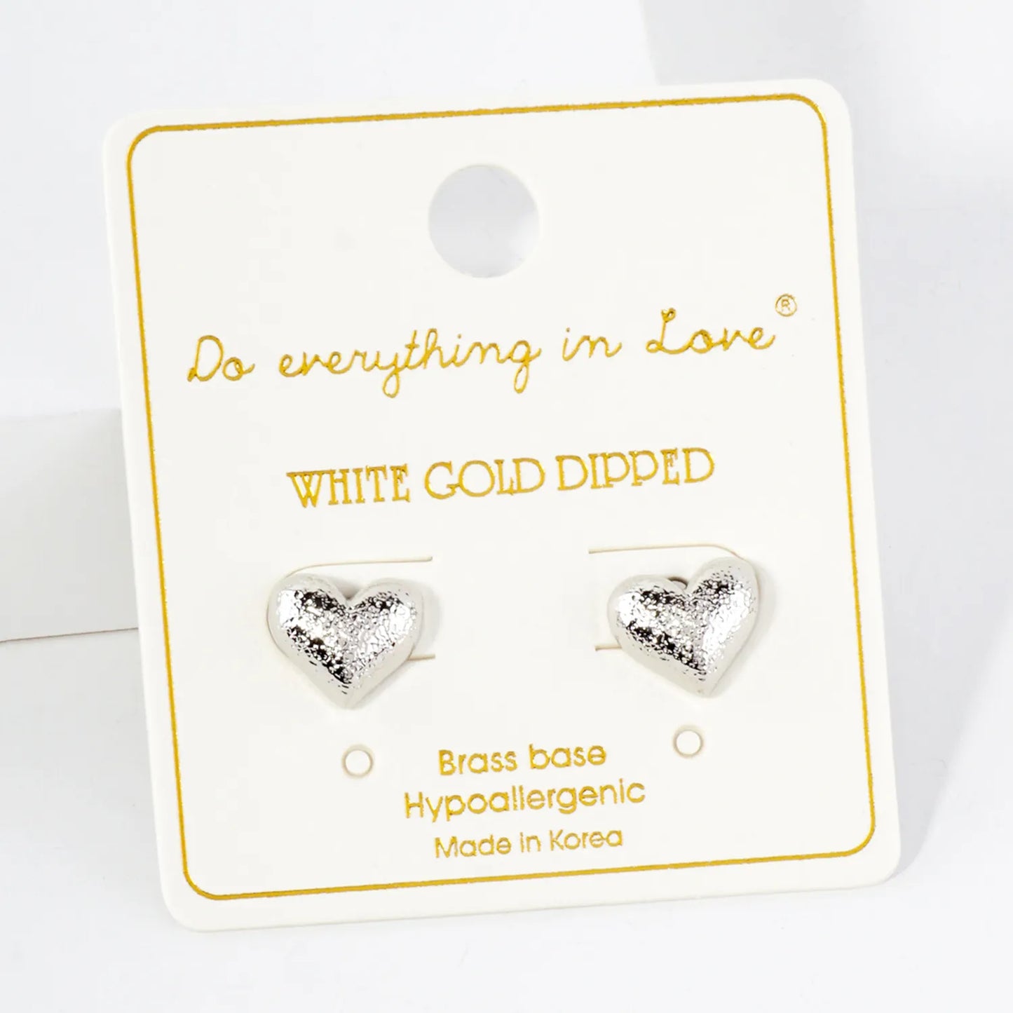 Hammered-Texture 10mm Puffy Heart 14K-Gold-Dipped Brass Earrings