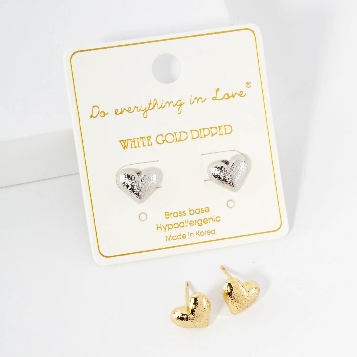 Hammered-Texture 10mm Puffy Heart 14K-Gold-Dipped Brass Earrings