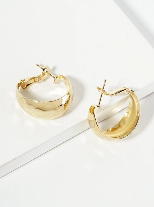 Hammered-Texture 14K-Gold-Dipped 20mm Tapered Latch-Back Hoop Earrings