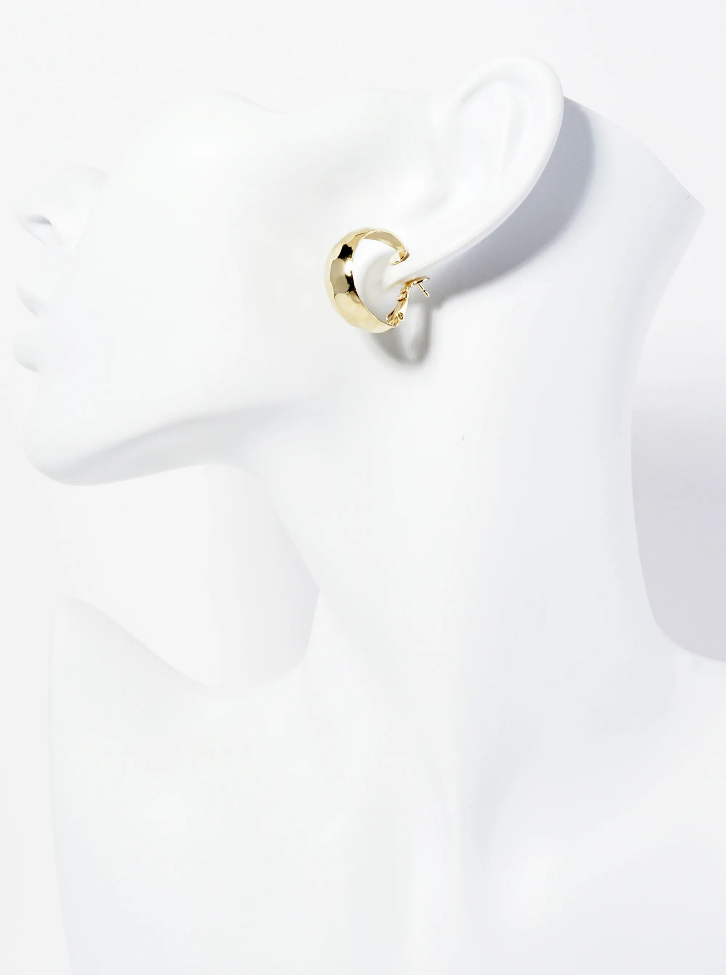 Hammered-Texture 14K-Gold-Dipped 20mm Tapered Latch-Back Hoop Earrings