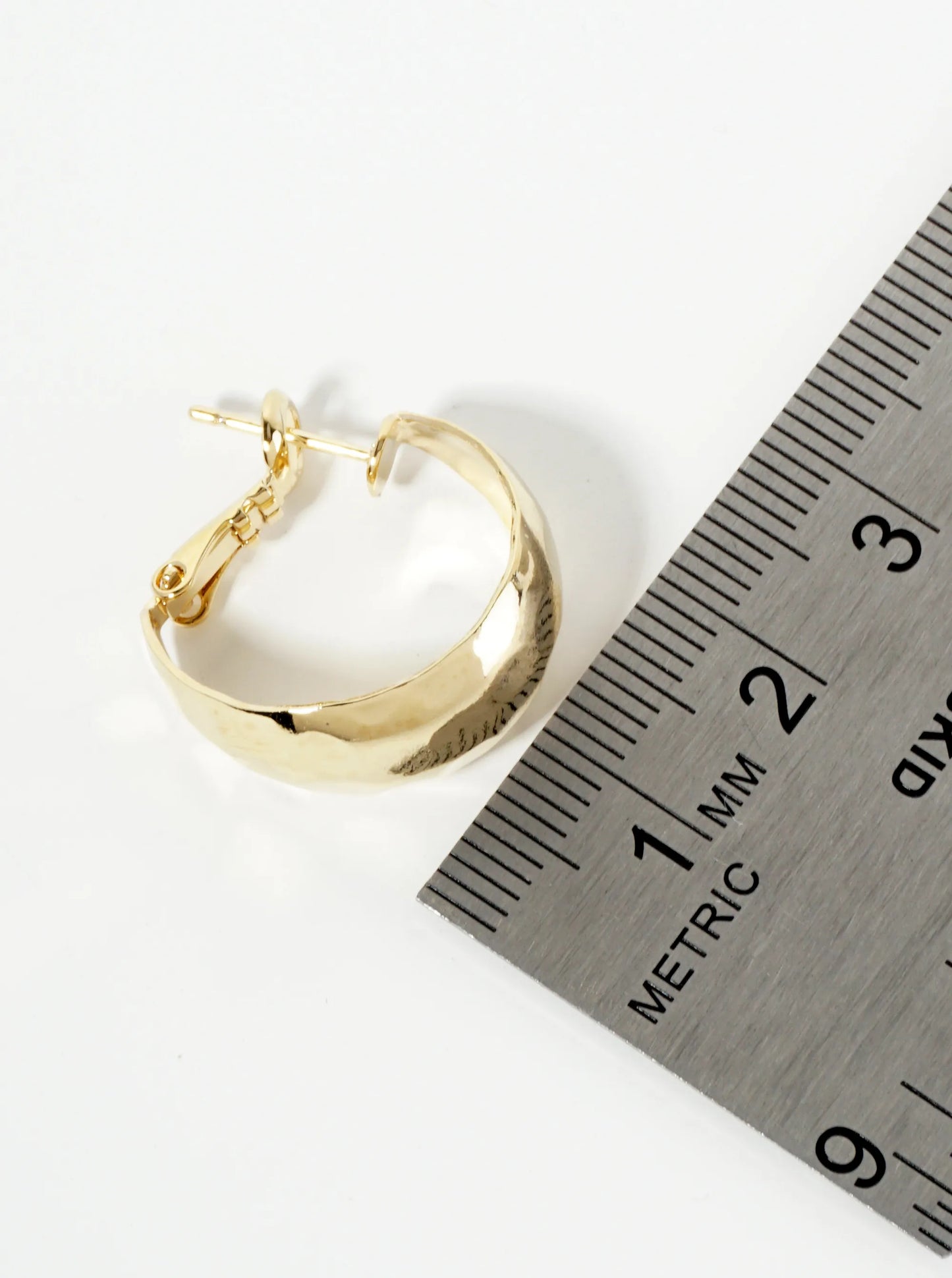 Hammered-Texture 14K-Gold-Dipped 20mm Tapered Latch-Back Hoop Earrings