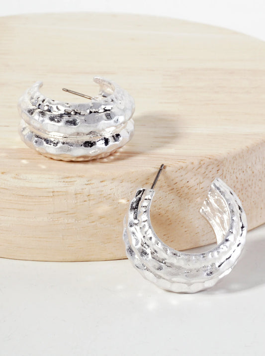 Hammered-Texture 15mm Wide 30mm Hoop Earrings With-Titanium-Post
