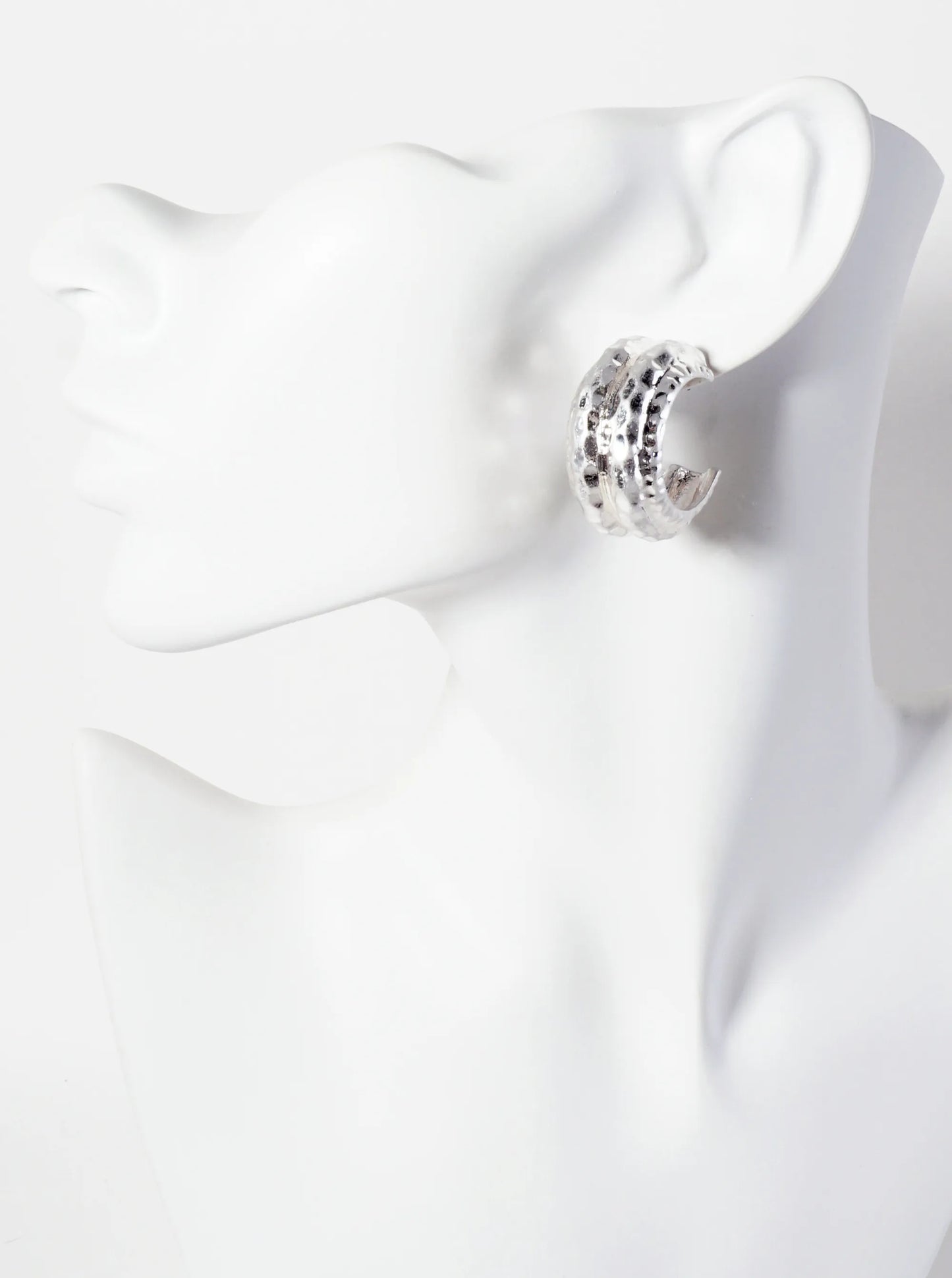 Hammered-Texture 15mm Wide 30mm Hoop Earrings With-Titanium-Post