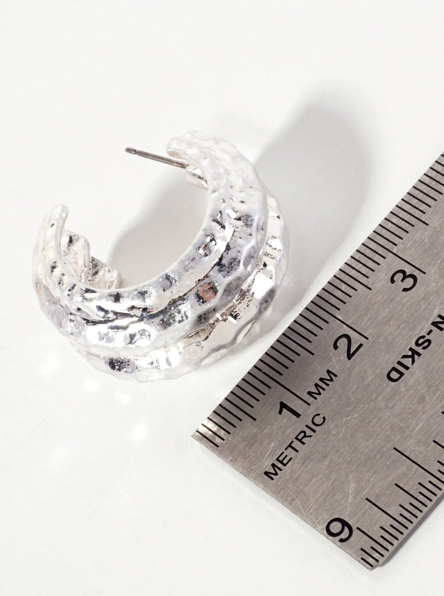 Hammered-Texture 15mm Wide 30mm Hoop Earrings With-Titanium-Post