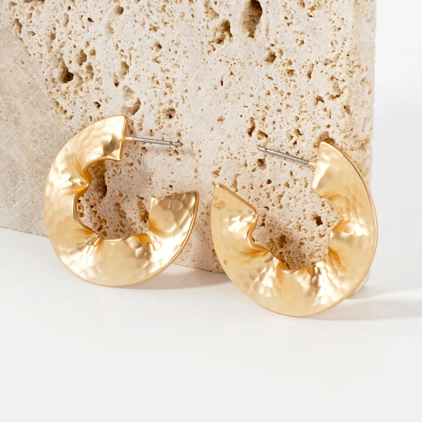 Hammered-Texture 30mm Wavy Wide Hoop Earrings