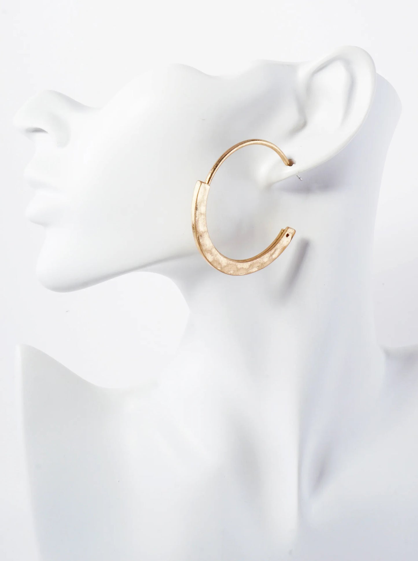 Hammered-Texture 40mm Artisanal Open Hoop Earrings
