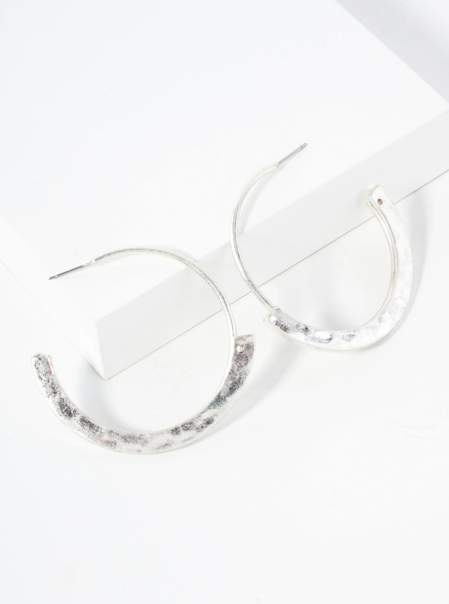 Hammered-Texture 40mm Artisanal Open Hoop Earrings