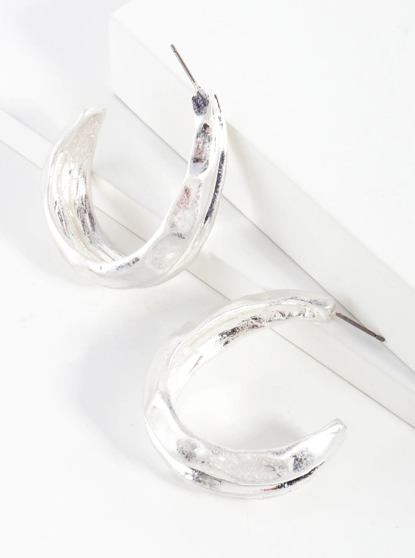 Hammered-Texture 40mm Teardrop-Shape Chunky Hoop Earrings With-Titanium-Post