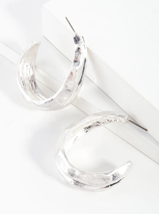 Hammered-Texture 40mm Teardrop-Shape Chunky Hoop Earrings With-Titanium-Post