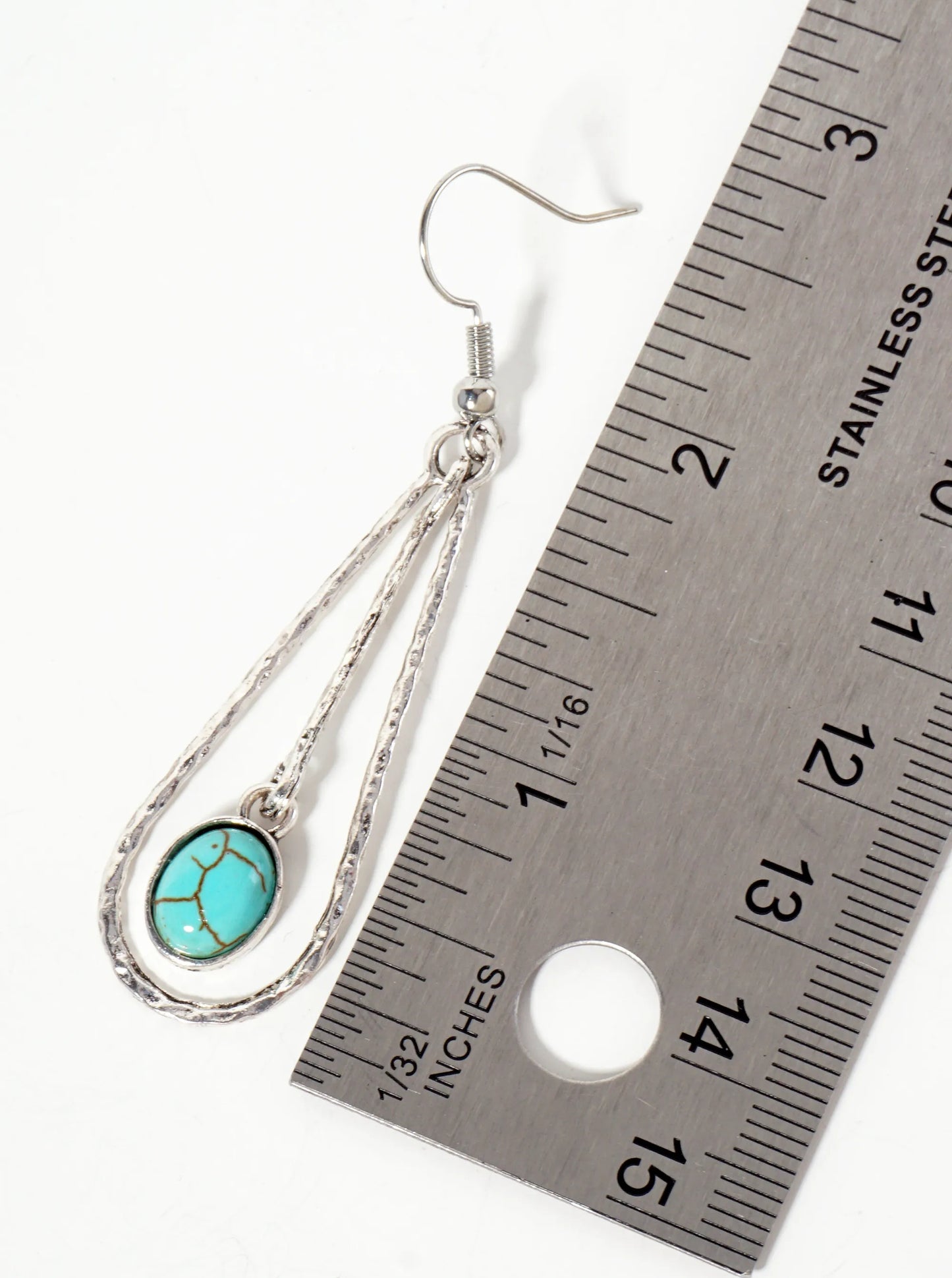 Hammered-Texture 9mm Oval Semi-Precious Natural-Stone Drop Teardrop Dangle Earrings