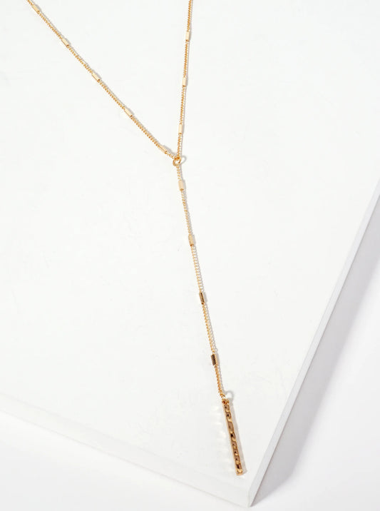 Hammered-Texture Bar Drop 32-inch Long Y Lariat Necklace