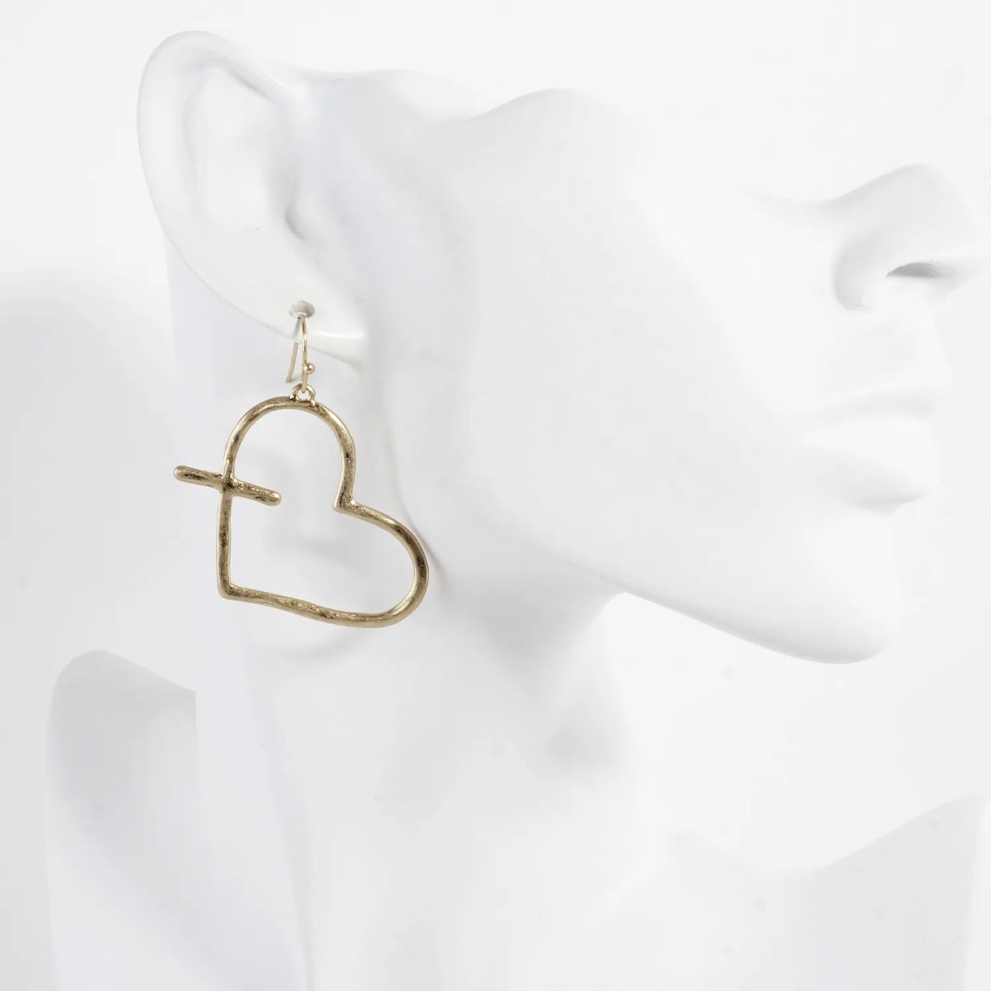 Hammered-Texture Cross-Heart Combined Earrings