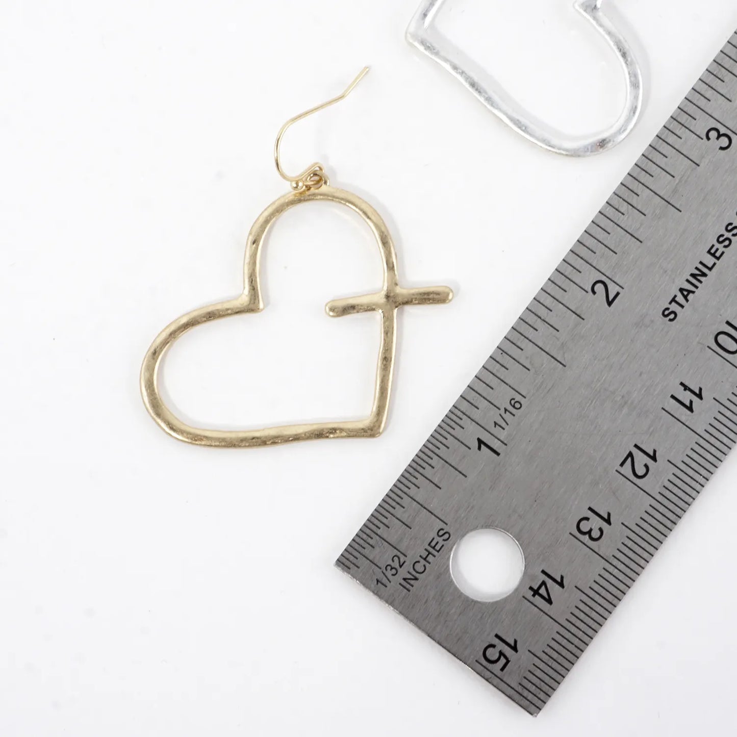 Hammered-Texture Cross-Heart Combined Earrings
