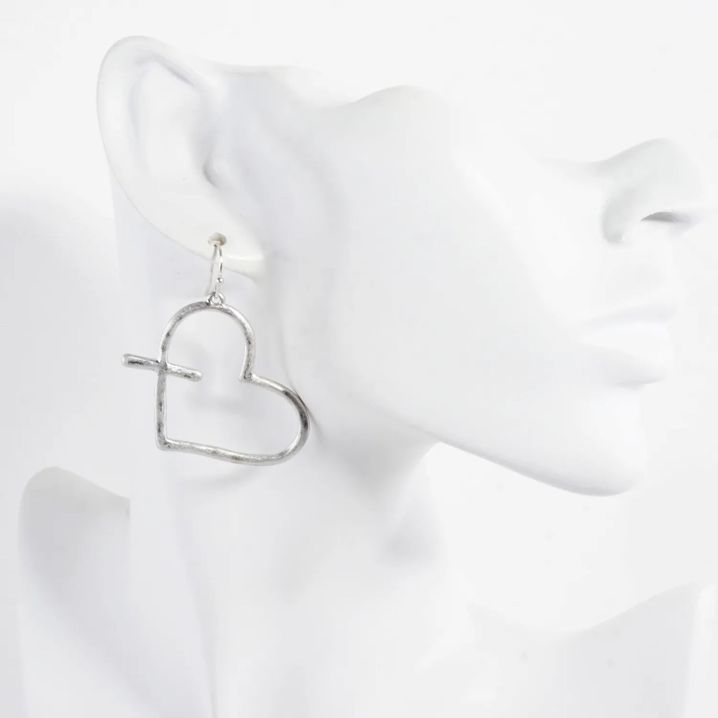 Hammered-Texture Cross-Heart Combined Earrings