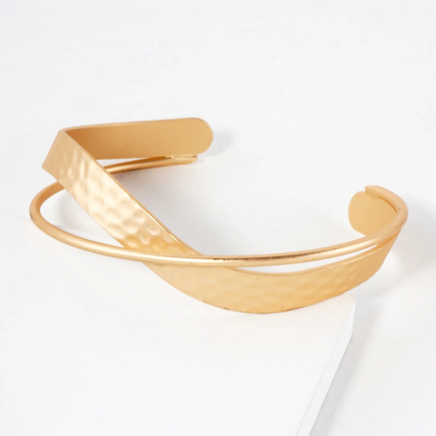 Hammered-Texture Crossover Open Cuff Bracelet
