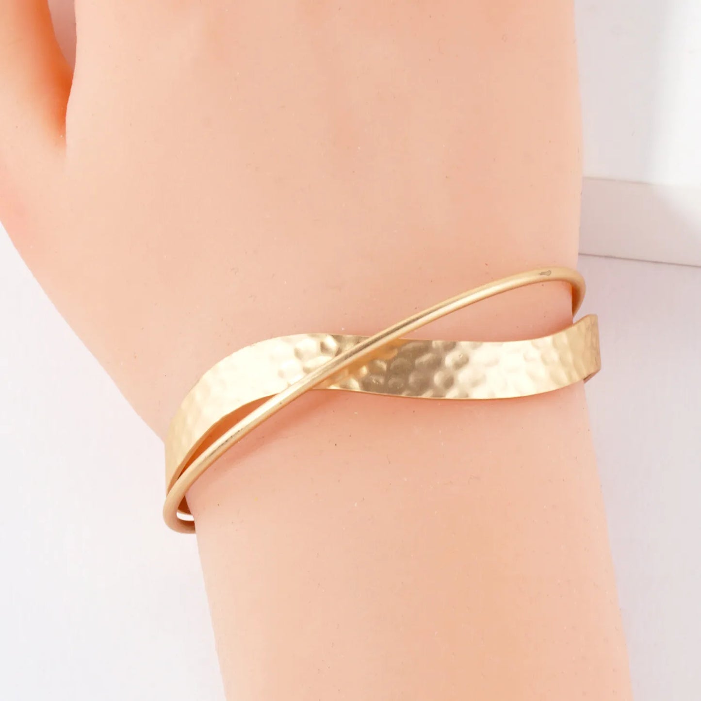 Hammered-Texture Crossover Open Cuff Bracelet