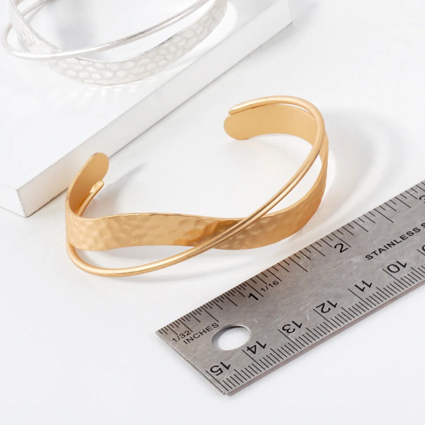 Hammered-Texture Crossover Open Cuff Bracelet
