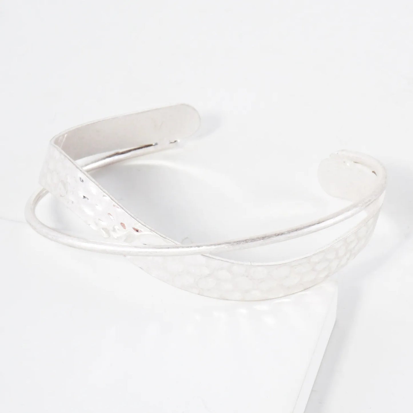 Hammered-Texture Crossover Open Cuff Bracelet