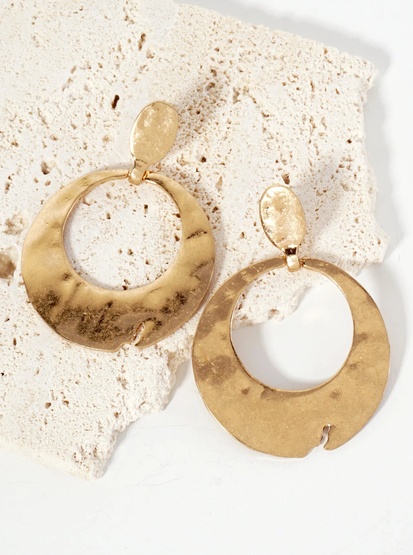 Hammered-Texture Cutout Circle Drop Dangle Post Earrings