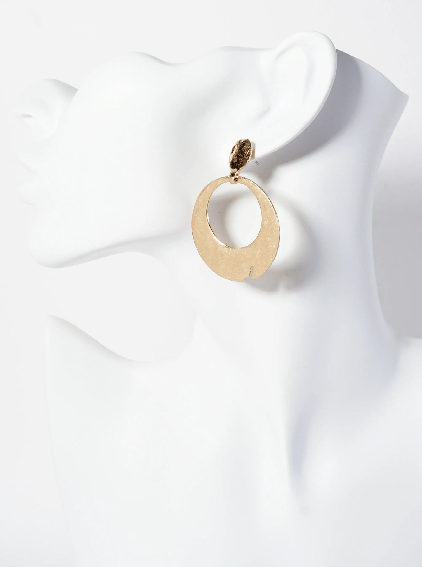 Hammered-Texture Cutout Circle Drop Dangle Post Earrings