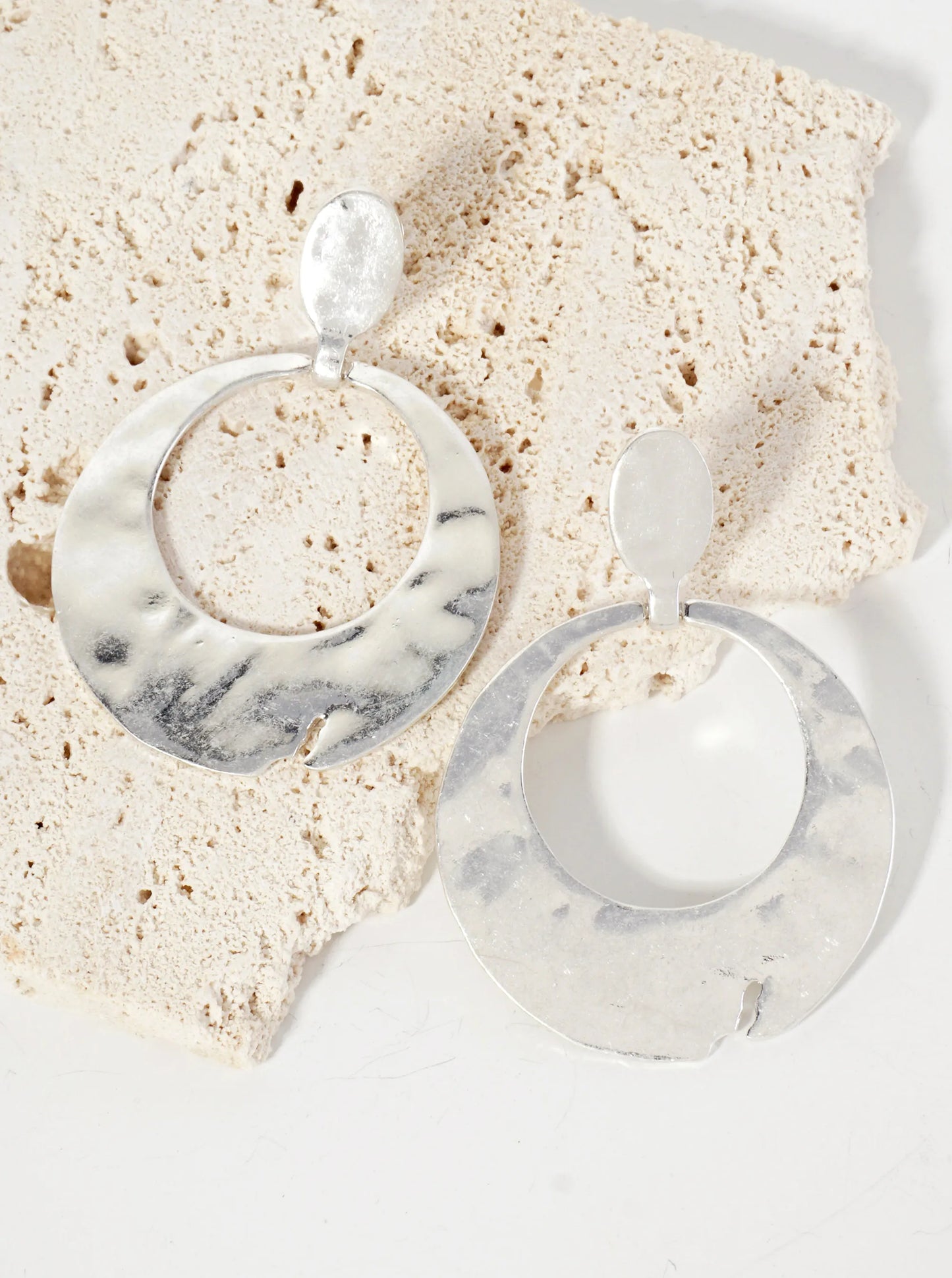 Hammered-Texture Cutout Circle Drop Dangle Post Earrings