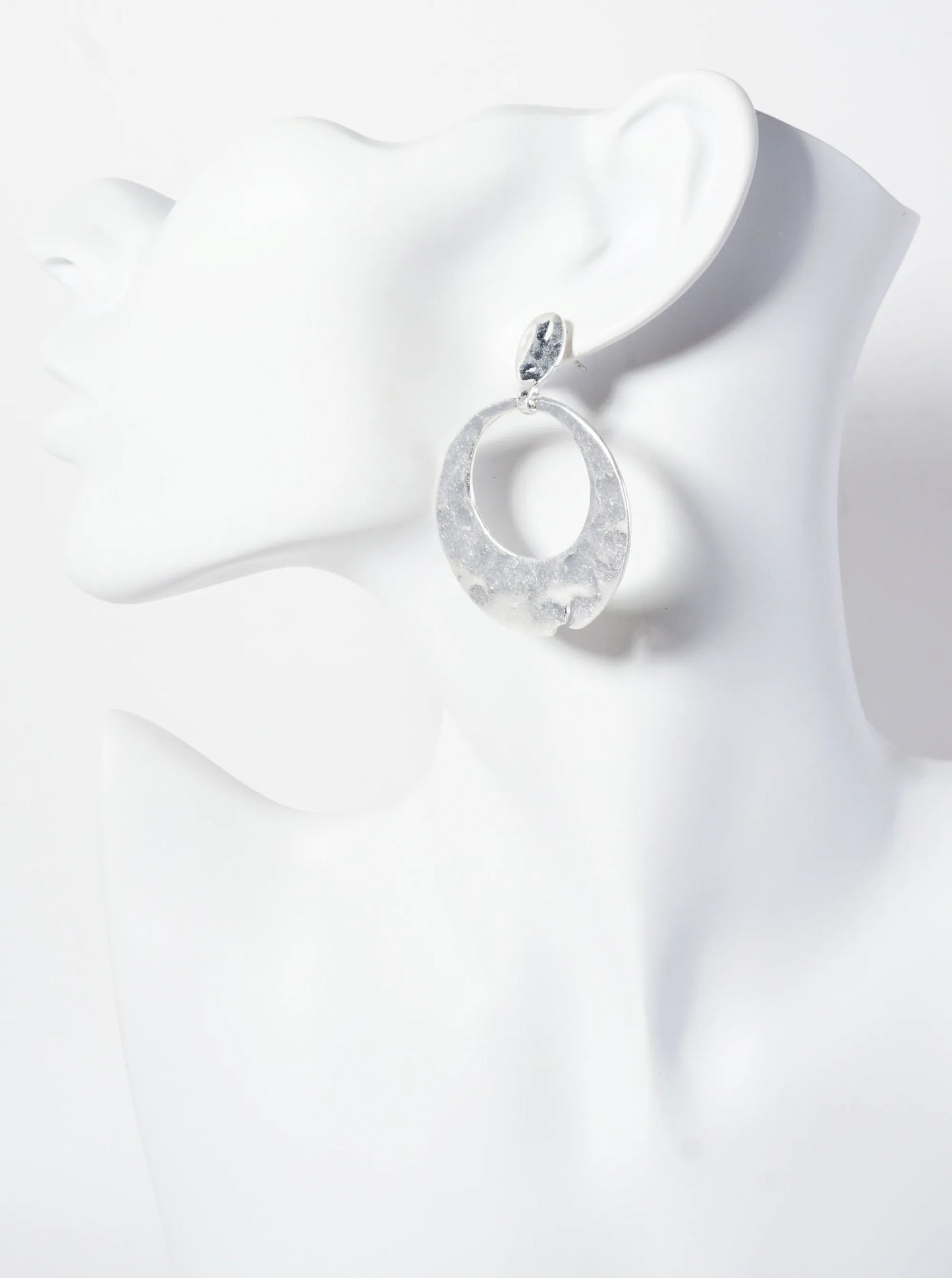 Hammered-Texture Cutout Circle Drop Dangle Post Earrings