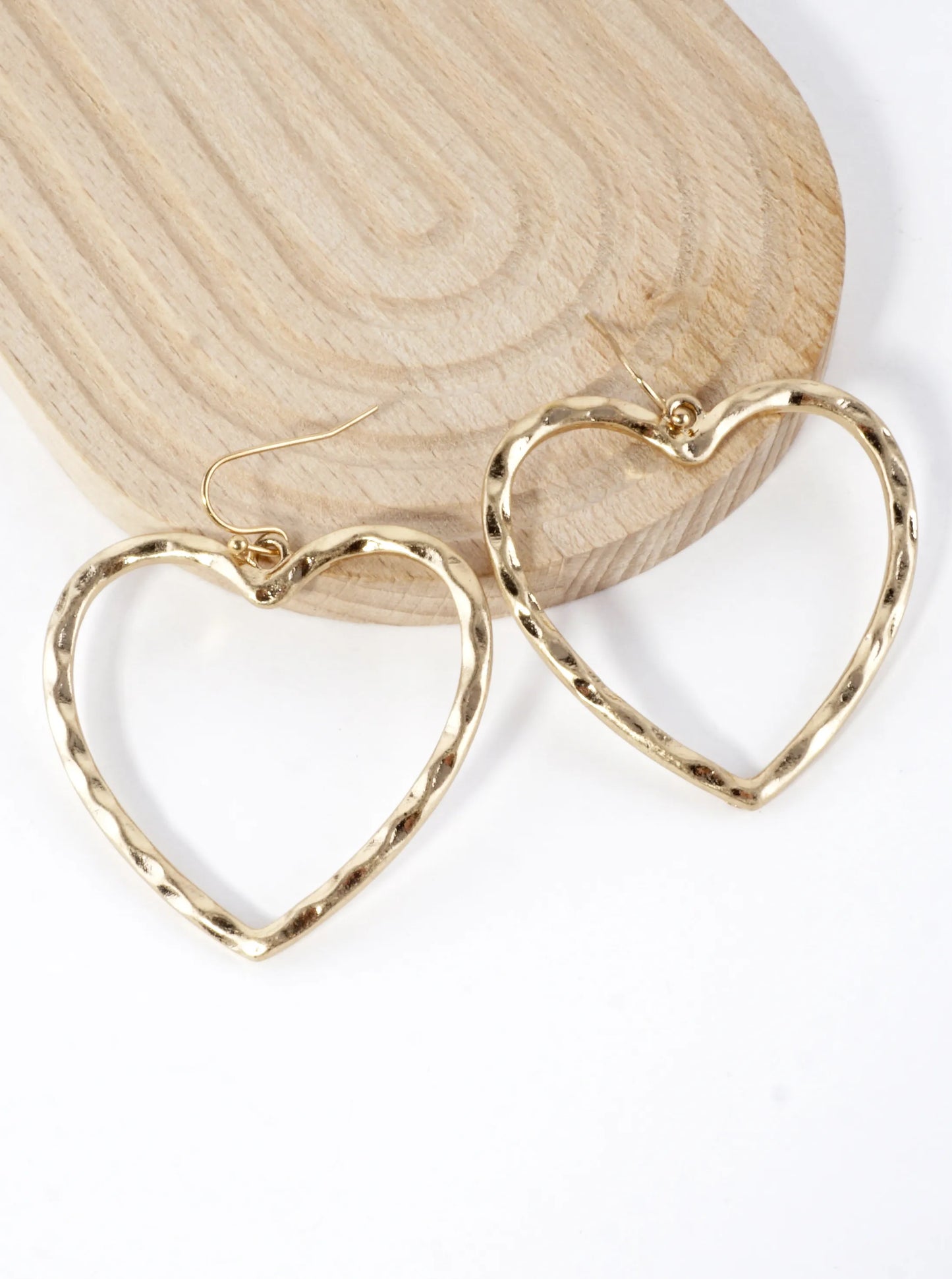 Hammered-Texture Cutout Heart Dangle Earrings