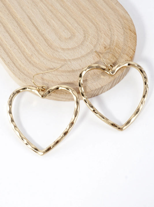Hammered-Texture Cutout Heart Dangle Earrings