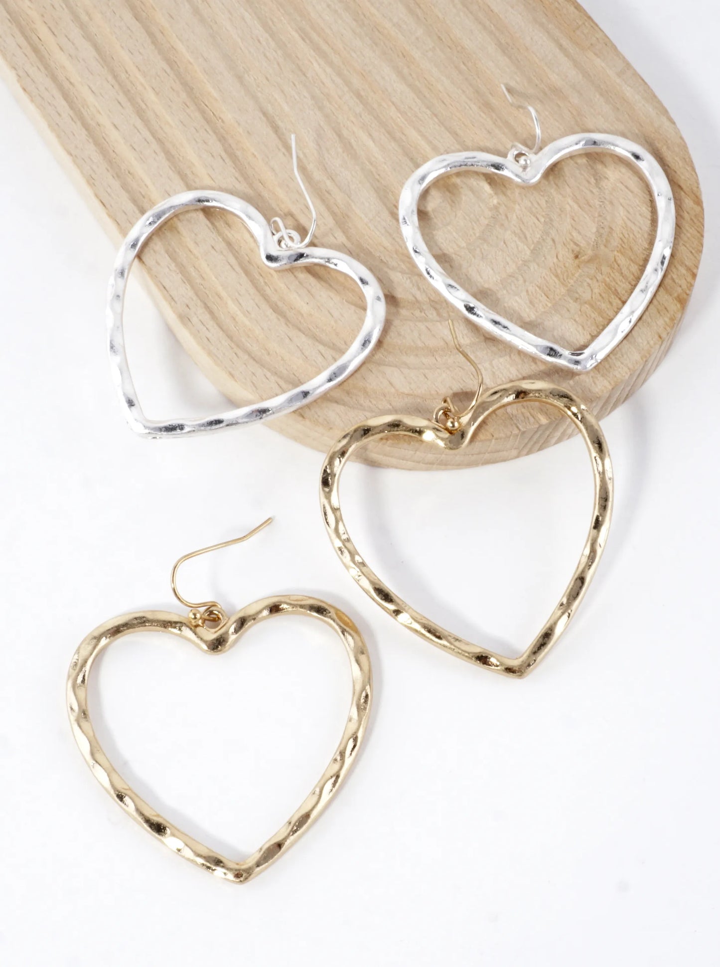 Hammered-Texture Cutout Heart Dangle Earrings
